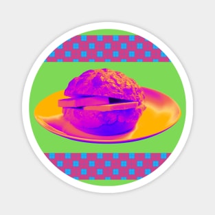 Pineapple Bun - Funky Hong Kong Street Food - Pop Art Neon Purple with Lime Green Magnet